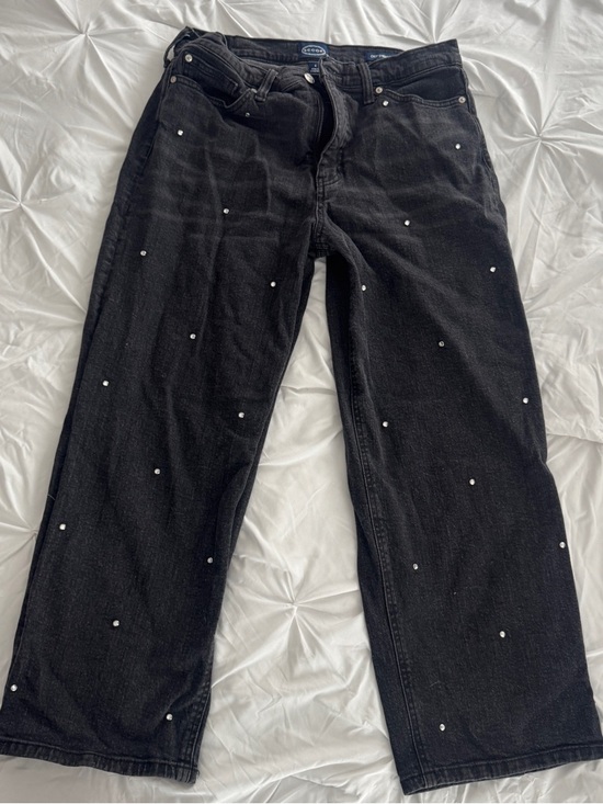 Denim - Black Embellished Crop Straight Jeans